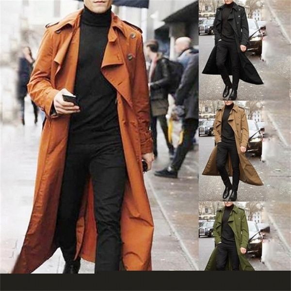 Jackets de jaquetas sobretudo vintage Long Trench Coat Double Bastted Sen Business Soll Solid Windbreak Outwear 220920