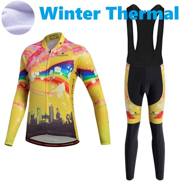 2024 Pro Women Raibow Winter Cycling Jersey Set Mountaive Mountaive Bike Clowing Clothing Heathable Mtb Ficycle Одежда носить костюм B17