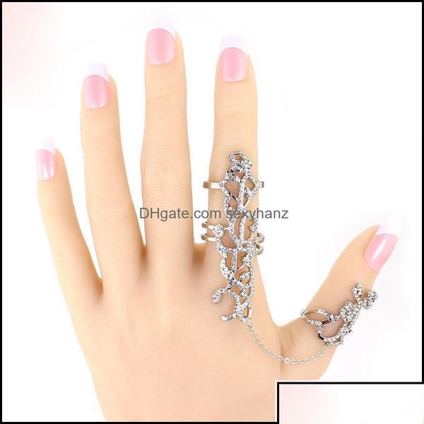 Cluster-Ringe Gothic Punk Rock Strass Kreuz Knuckle Joint Armor Lange Fl Einstellbare Finger Geschenk für Frauen Gir Bdehome Otdk8