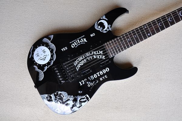 Fabrika Özel Siyah Elektrik Gitar Ayı Desenli Siyah Hardwares Yıldızlar Fret Kakma Gülağacı Kıvrılığı Özelleştirilebilir