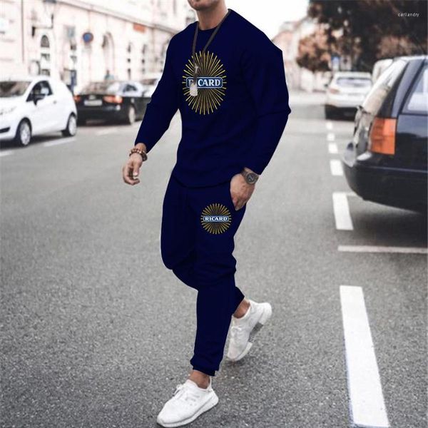 Erkeklerin Trailsuits Düz Renk Fransa Ricard 3D Baskı Uzun Kollu Tshirt 2 Parçalı Set Jogging Pantolon Takım Erkek Sokak Gözlüğü Trailtsuit Spor Adam