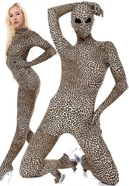 Lycar Spandex Catsuit Costumi Leopard Costume Animal Zentai Full Body Cosplay tuta Occhi aperti con cerniera posteriore in rete nera