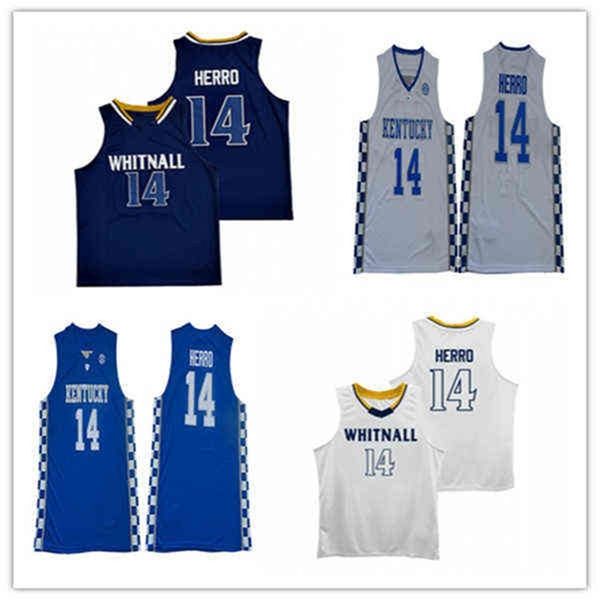 Wskt trägt Männer 14 Whitnall High School Basketball-Trikot, genäht, Marineblau, Weiß, Blau, Kentucky Wildcats Tyler Herro College Maillot de Basket