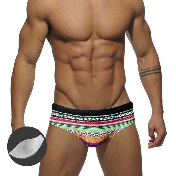 Мужские купальные костюмы 2022 мода бохо мужчины, новички с Push Pack Print Sexy Low Thiast Briefs Beach Surf Sport Quick Dry Bikini J220913