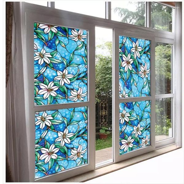 Adesivos de janela 90 200cm de orquídea colorida Decorativa Film Privacy Foil Glass adesivo estático da porta do banheiro estático decoração de casa manchada