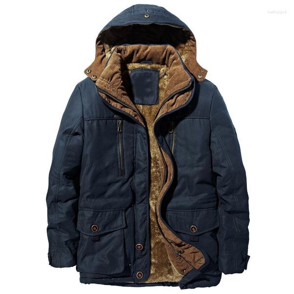 Piumino da uomo Parka in velluto Capispalla da uomo Cappotti da uomo Plus Size 4XL Cappotto caldo Marca Stile militare Inverno con cappuccio e giacche per uomo