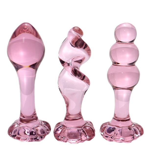 Itens de beleza Flor Crystal Glass Anal Plug de masturba￧￣o Sexy Toys For Mull Men Butt Produtos adultos Massageador de pr￳stata rosa