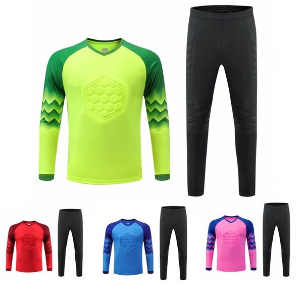 Gym Kleidung Fußball Uniform Torwart Mantel Wettbewerb Training Kinder Gedruckt Langarm Erwachsene Anzug mit Schwamm Schutz Fußball Trikots 220920