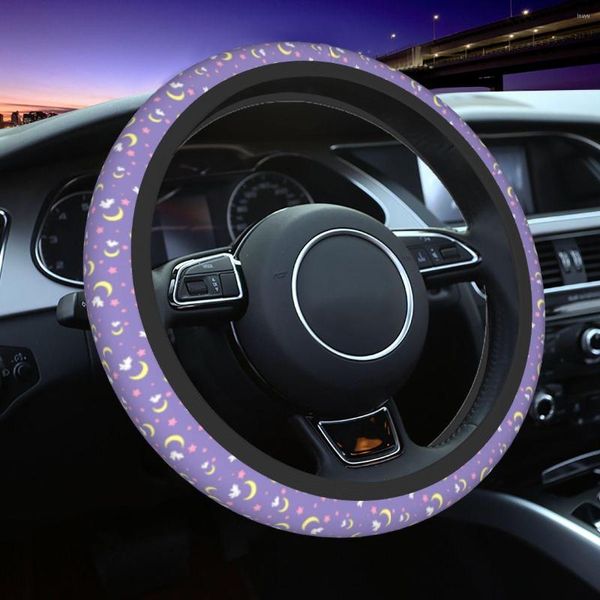 O volante do volante tampa Kawaii of the Moon Cover Anime Protector Universal Fit 14,5-15 polegadas Acessórios para carros