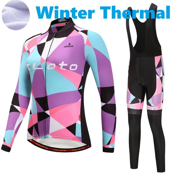 2024 Pro Frauen Blau Purple Winter Fahrrad Trikot Set Long Sleeve Mountain Bike Cycling Cloding Atmungsfreie MTB -Fahrradkleidung tragen Anzug B17