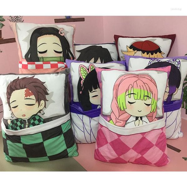 Pillow Anime Kamado Nezuko Personagens de pelúcia Toys Doll Pillows Home Car Decoração Presente de aniversário para meninos fãs de meninas