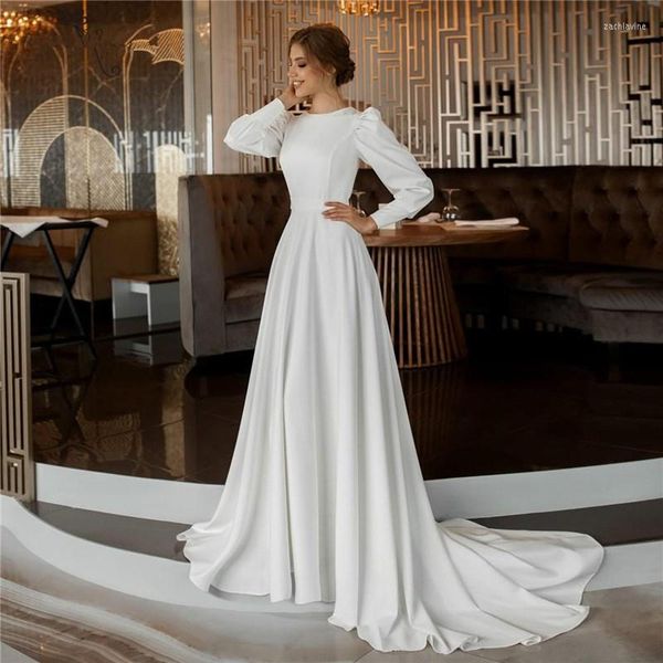 Vestido de noiva Vinca Sunny Sunny Simples Setin Satin Muslim Weddding Vestres 2022 Mangas compridas Vestidos de noiva Vestido de Noiva