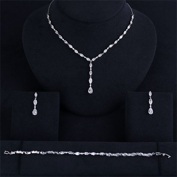 Outros conjuntos de jóias jankellyluxury elegante formato de noiva Brincho de pulseira de pulseira Gulf Set Full Set Cubic Zirconia Big Wedding Jewelry Sets para noivas 220921