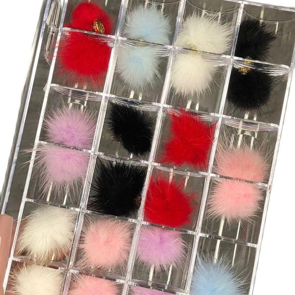 Nagelkunst-Dekorationen, 24 Stück, abnehmbare Magnetkugel, flauschig, 12 Farben, hübsche Pompons, Maniküre-Schmuckset, Zubehör, DIY-Nägel, 1 Box, 27 27 mm