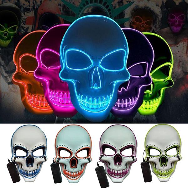 Party Masken Neon LED Skelett Licht Glow In The Dark Cosplay Masque Kostüm Halloween Festival Liefert Horror Glowing 220920