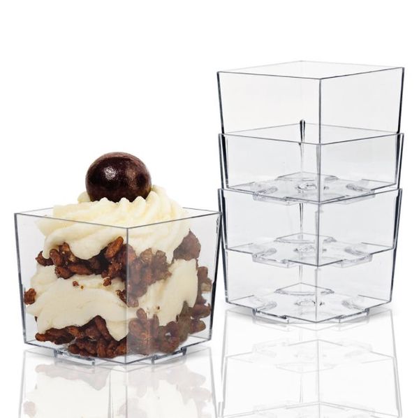 Mini bicchieri da dessert in plastica per bicchieri all'ingrosso Sparatutto quadrati da 2 once per campionatori di antipasti al cioccolato SN6793
