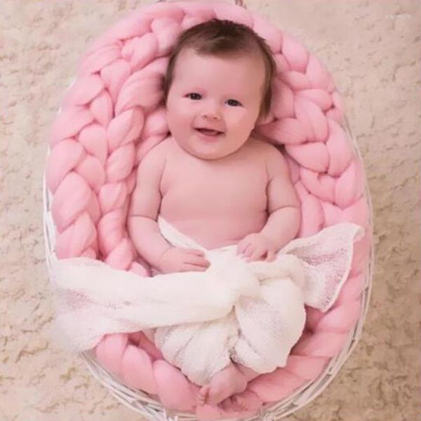 Cobertores 1pc malha de lã de lã de lã Baby Bobeting Born Pograph adereços de cesta de malha grossa