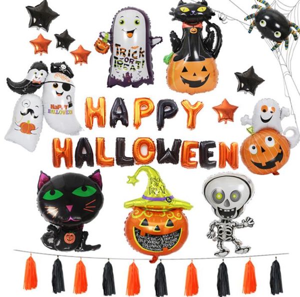 Decorazione festa di Halloween Palloncino foil Cartone animato 3D Scheletro Pipistrello zucca Fantasma Forma strega globos 21 Design enorme Palloncino elio Mylar I bambini giganti favoriscono il giocattolo festivo