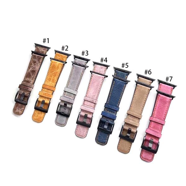 Vintage Cowhide Leder Bandgurt für Apple Watch 40 mm 44 mm 45 mm 41 mm 49 mm 38 mm 42 mm Luxus -Armbänder IWatch Serie 8 7 6 5 4 3 Se Watchbänder Smart Accessoires