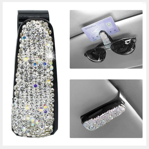 Acessórios para interiores Car Diamondy Woman Glasses Case Sun Visor Document Document Pink Auto Clip Products Handmade Products