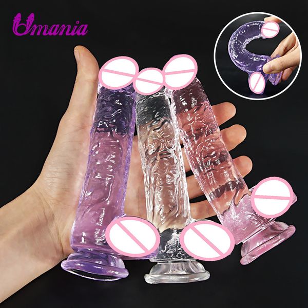 Itens de beleza Realista Silicone Dildo Jelly Sexy Toy para mulheres com glande espessa verdadeira dong pó de sucção copo de galo rígido brinquedos