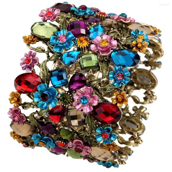 Bangle Yacq Flor Stretch Bracelet Women Women Summer Summer Cuff Moda de moda de casamento Presentes de jóias F28 Droga de cor prata dourada