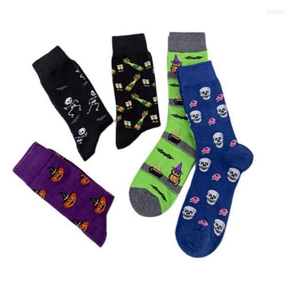 Meias masculinas Halloween Skull Pumpkin Cool Men e Funny Funny Colored Sock Skate Creative Skateboard Basketball Sports