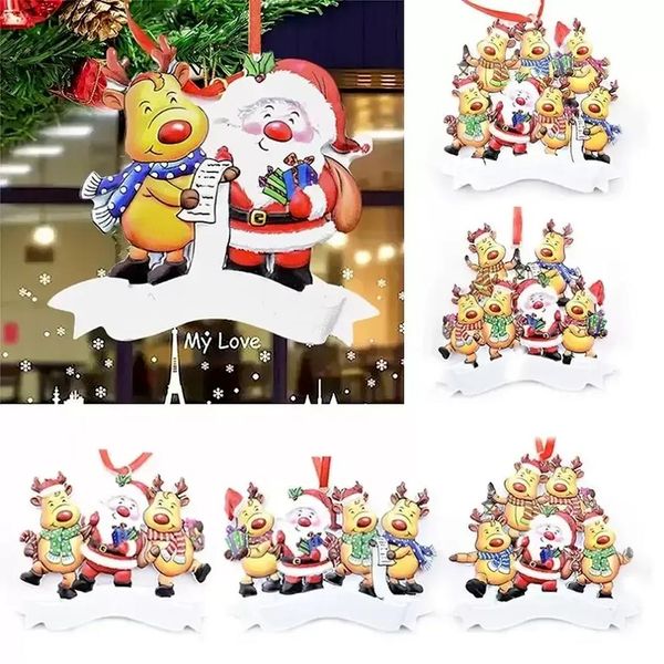 Ornamento de família personalizado 2023 Família de decoração de rena de Natal de 1 a 6 cabeças ornamentos com corda RRE14331