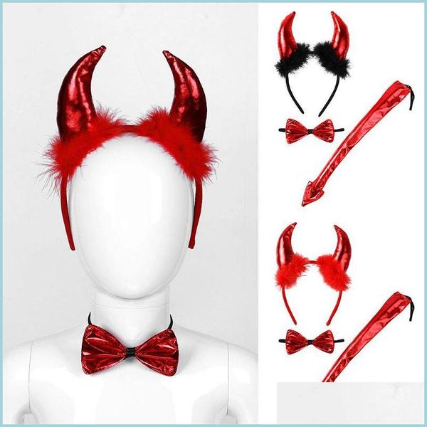 Decoração de festa Diabo da cabeça da cabeça das crianças ADT Masquerade Props Halloween Horns Chete de cocar 3PS DEMONHA DE CABE