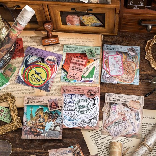 Confezione regalo 30 adesivi da viaggio vintage Deco Journaling Cancelleria Carta Washi Materiale retrò Etichetta per timbri Scrapbook