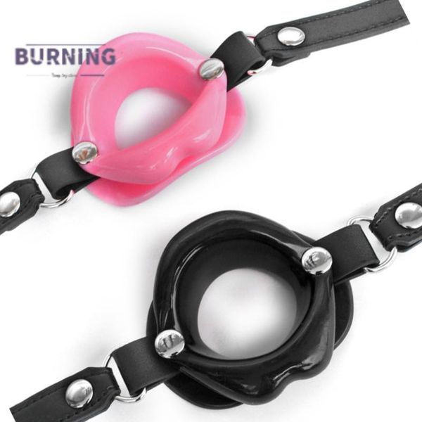 Itens de beleza Big Lip Gag BDSM Bondage tira em couro de borracha aberta faixa de boca restrições femdom escravo Metal SM Toys