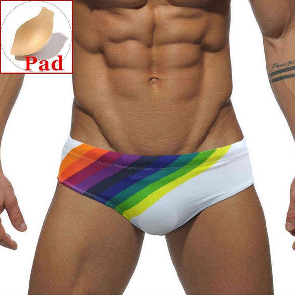 Herren-Badebekleidung, Push-Up-Pad, Herren-Badehose, Bikini-Badebekleidung, sexy schwule Badebekleidung für Badeanzug, Regenbogen-Strand-Shorts, Penis-Beutel, Desmiit uxh J220913