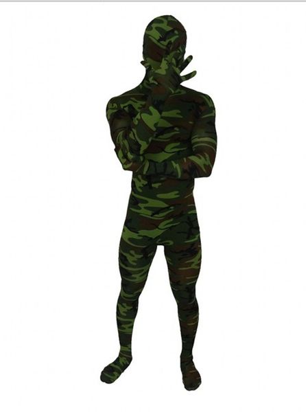 Lycar Spandex Catsuit Costumi verde militare costume mimetico Zentai Full Body Cosplay tuta