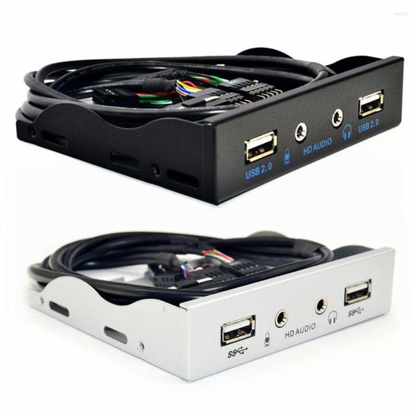 3,5 polegadas 9pin 2 USB2.0 Porta Hub Splitter Fluppy Bay HD Áudio 3,5 mm Rack do painel frontal para PC com cabo