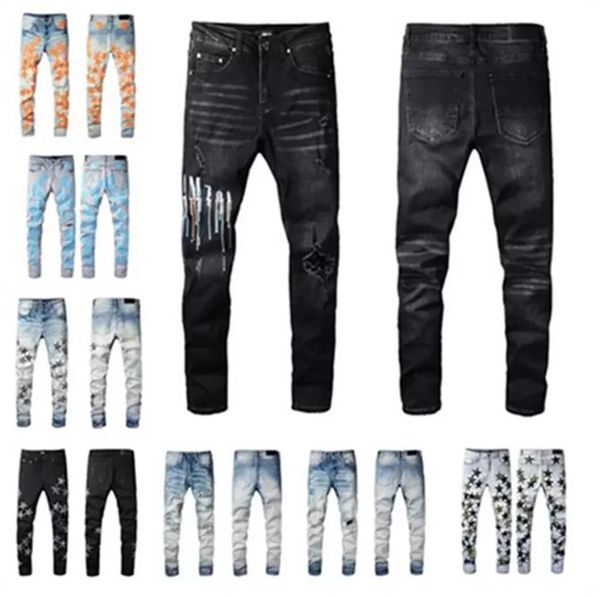 Designer-Jeans, bestickte Denim-Hosen für Herren, modische zerrissene Hosen, US-Größen 28–40, Hip-Hop-Distressed-Reißverschluss-Hose, Multi-Style #1