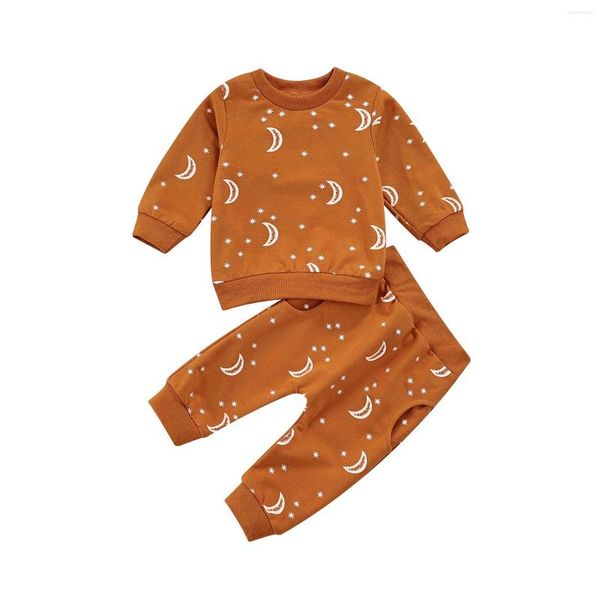 Conjuntos de ropa Conjunto de moda Luna Estrella Estampado Mangas largas Jersey Camisa Pantalones casuales Nacido Bebé Niño Niña 2 piezas 0-24 m
