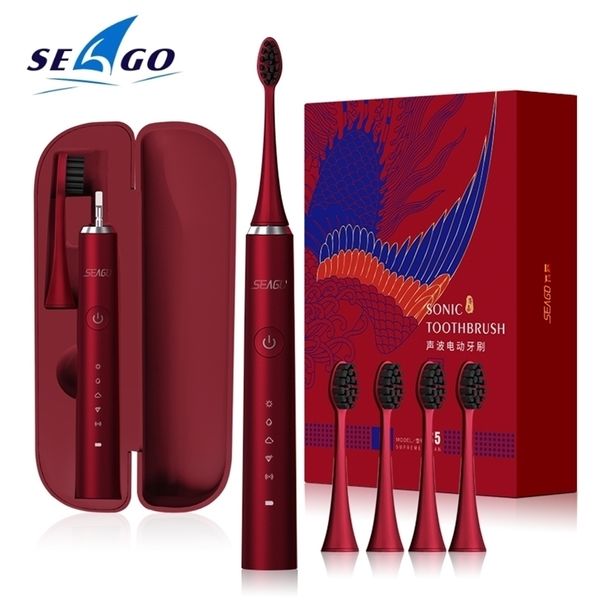 Escova de dentes Seago Sonic Electric Adult With Travel Caso 5 Modos Dentes recarregáveis ​​Branqueando o pincel à prova d'água 220921