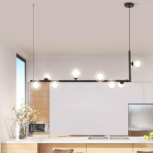 Lampade a sospensione Testa multipla Lampadario a soffitto Lampadario Tavolo da pranzo Cucina Soggiorno Doppio paralume in vetro Apparecchio a sospensione a Led