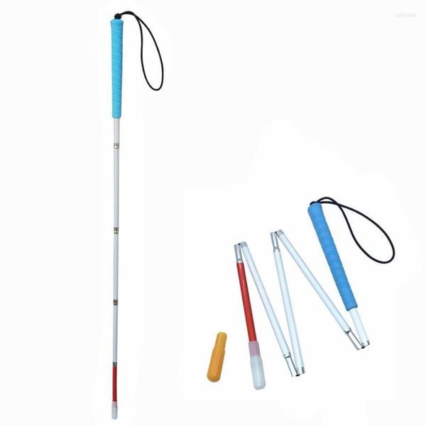 Bastoncini da trekking Manico blu 105-155 cm Bastone da passeggio pieghevole in alluminio per non vedenti e ipovedenti Bastone bianco riflettente rosso