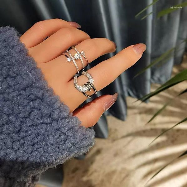 Ringos de cluster simples anel de dedo cruzado anel de ouro branco cheio de festa de casamento para mulheres noivado de aniversário presente de joias