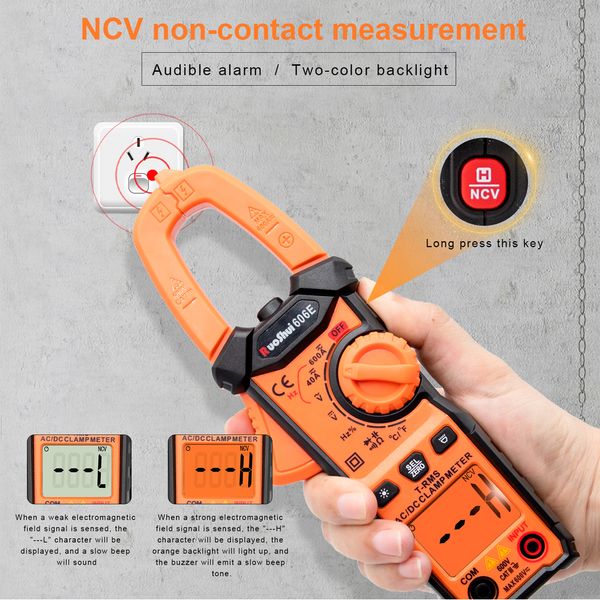 Ruoshui 606E Instruments 4000 Counts Taschenklemmen-Digitalmultimeter mit NCV-Taschenlampenbeleuchtung