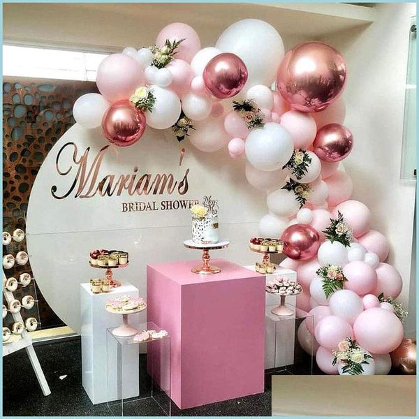 Decoração de festa 109pcs/ajuste kit de arco de guirlanda de balão branco rosa para chá de bebê de chá de bebê BACHELORETT