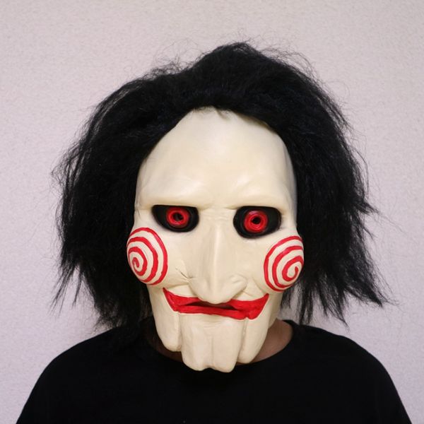 Party Masken Film Saw Chainsaw Massacre Puzzle Puppe mit Perücke Haar Latex Gruselige Halloween Horror Gruselige Maske Unisex Cosplay Prop 220920