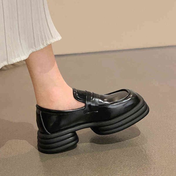Bowling-Schuhe, Basketball-Schuhe, Kleid, Damen-Designer-Mode, quadratische Zehen, klobige Absätze, britischer Stil, kleine Leder-Plattform-High-Heels 220309