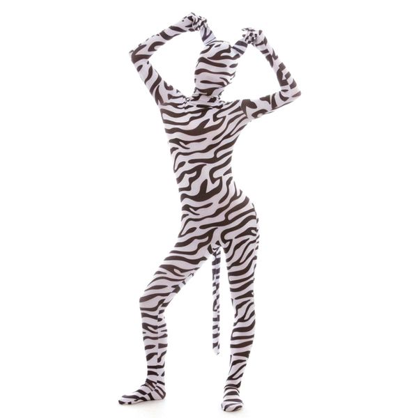 Lycar Spandex Unisex Catsuit Kostüme Tier Zebra Kostüm Zentai Ganzkörper Cosplay Overall Vollmaske mit Ohren und Schwanz