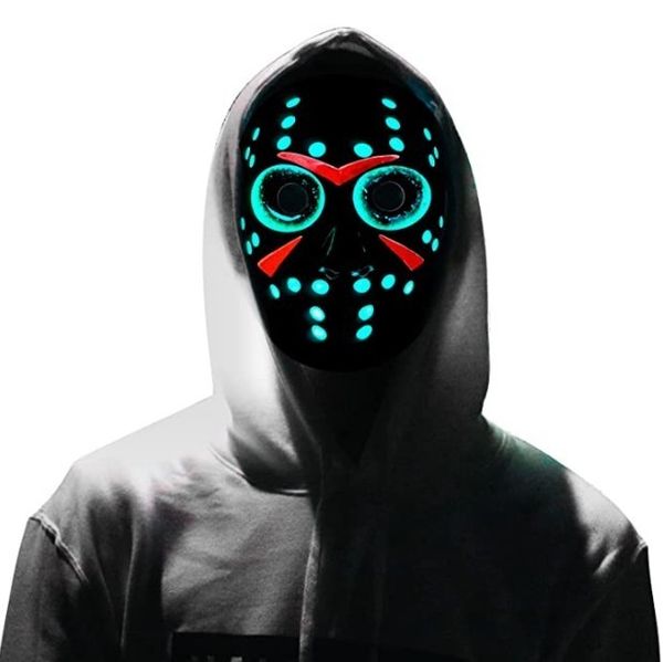 Maschere per feste LED Maschera Full Face Neon EL Wire Light Up per film Jason Killer Halloween Chrismas Costume Cosplay regalo 220920