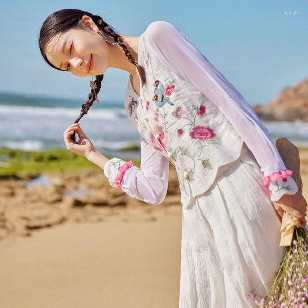 Abbigliamento etnico 2022 Abito tradizionale cinese Top Tang per donna Flower Hanfu Camicetta Donna stile