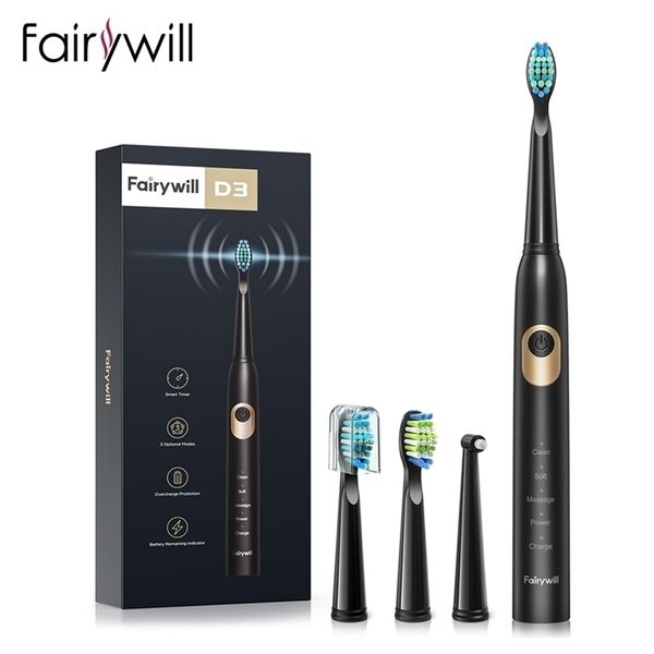 Zahnbürste Fairywill Electric Sonic D3, USB-Ladung, wasserdicht, 3 Bürstenköpfe, 1 Interdentalbürste, Anzeige für niedrigen Batteriestand, 220921