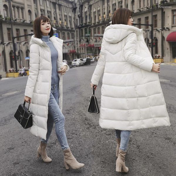 Trench feminina Coats femme hiver externo desgaste esbelto mulheres mulheres inverno de espessura casaco comprido pão com capuz fêmea parka manteau