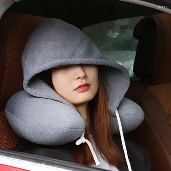 Cuscino a forma di U con cappello Seggiolino per auto da viaggio Aeroplano da ufficio Protezione per il collo Particella Cuscino per dormire leggero